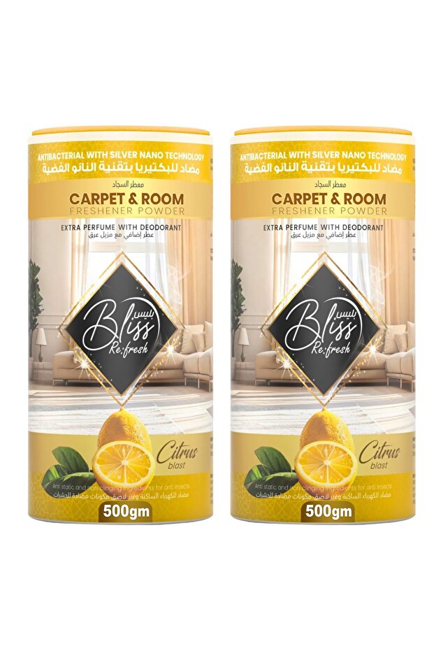 Re-Fresh Antibacterial Carpet Powder Room Freshener 2x500g | Citrus Scent | Extra Strength Odor Eliminator with Silver Nano Technology