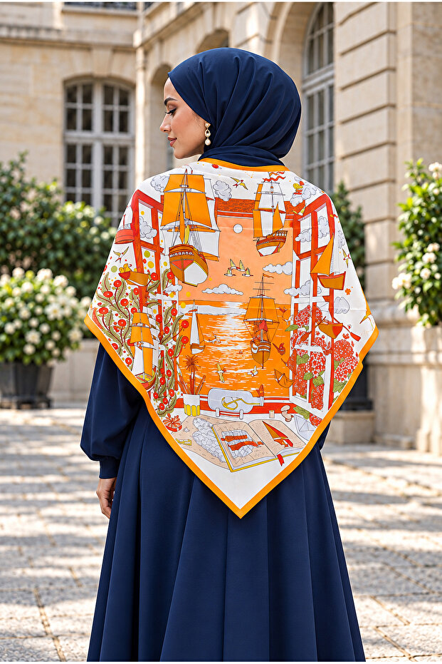 Elite Patterned Shoulder Shawl - Scarf Series Orange