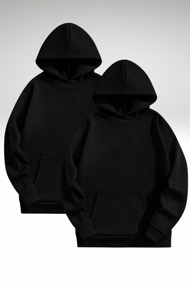 2Li Unisex Black+Black Basic Sweatshirt Hoodie