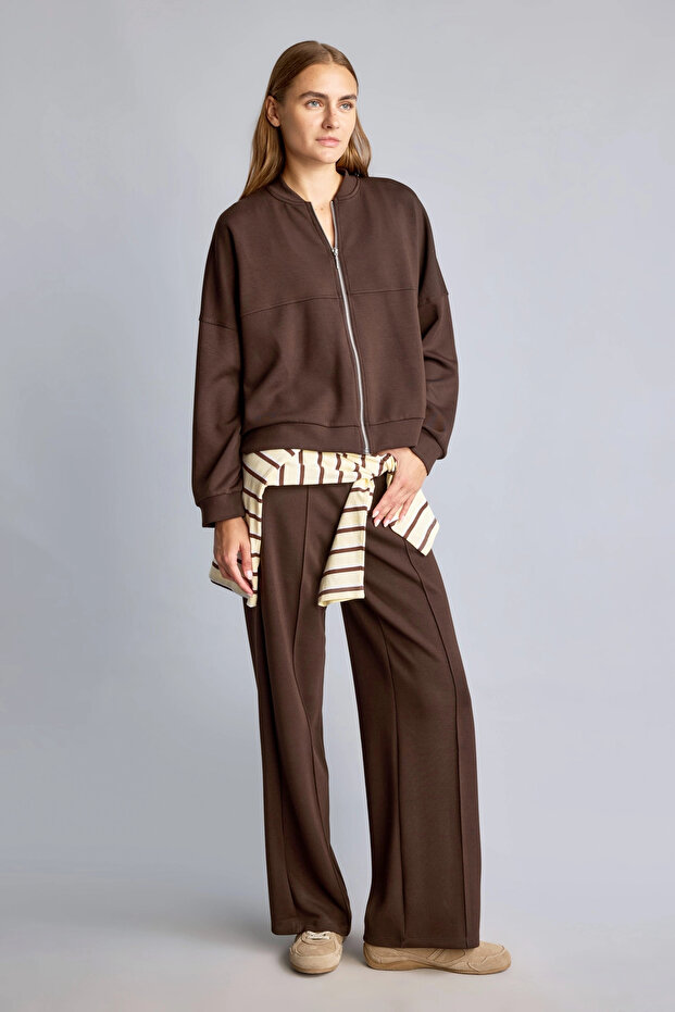 F1028Axbn338 Brown Straight Fit Straight Leg Modal Trousers