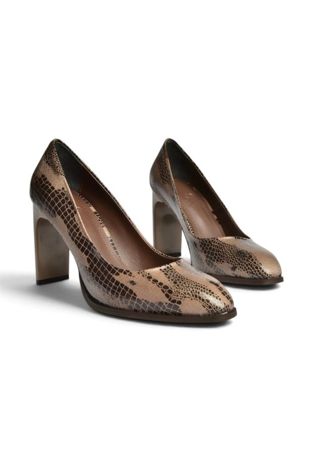 Z676040507 Mink Snake Printed Thick Heeled Women's Shoes