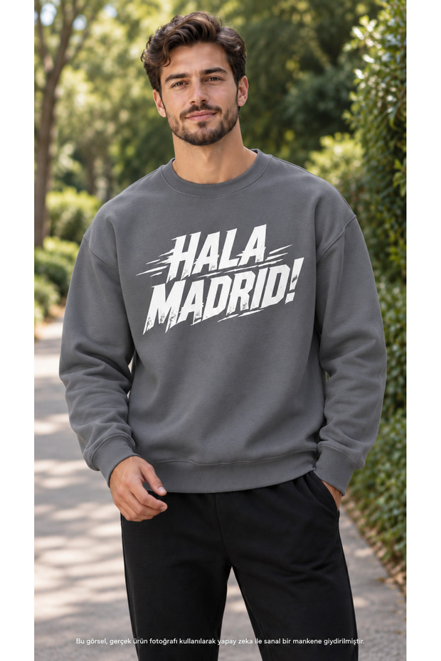Men's Hala Madrid Text Printed Crew Neck Casual Regular Fit Sweatshirt