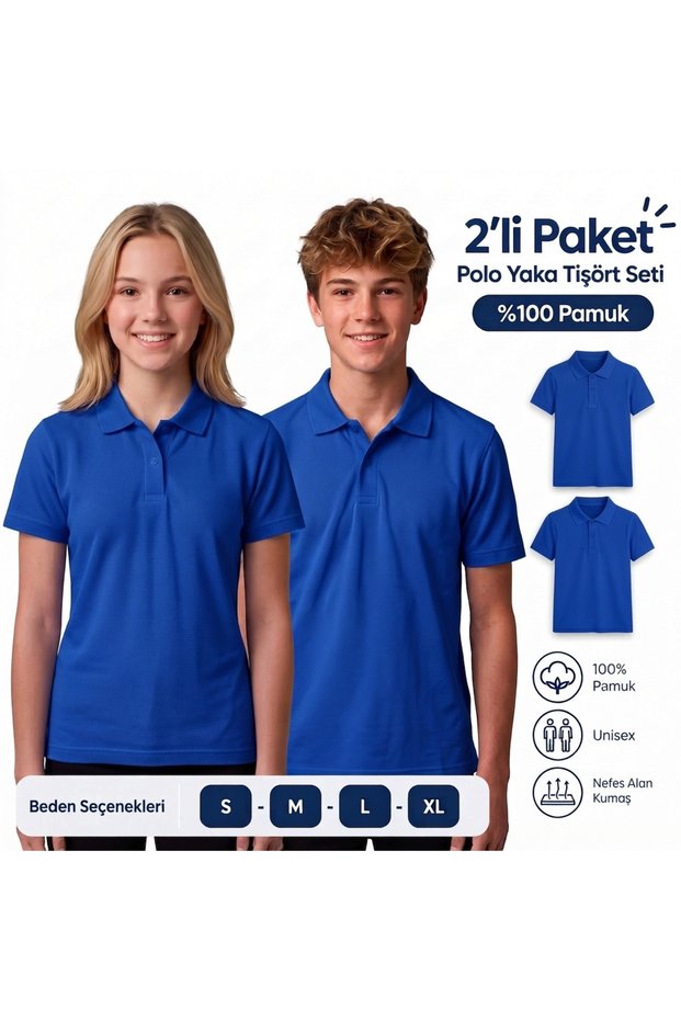 2-Pack 100% Cotton Polo Collar Short Sleeve T-Shirt for School and Daily Use