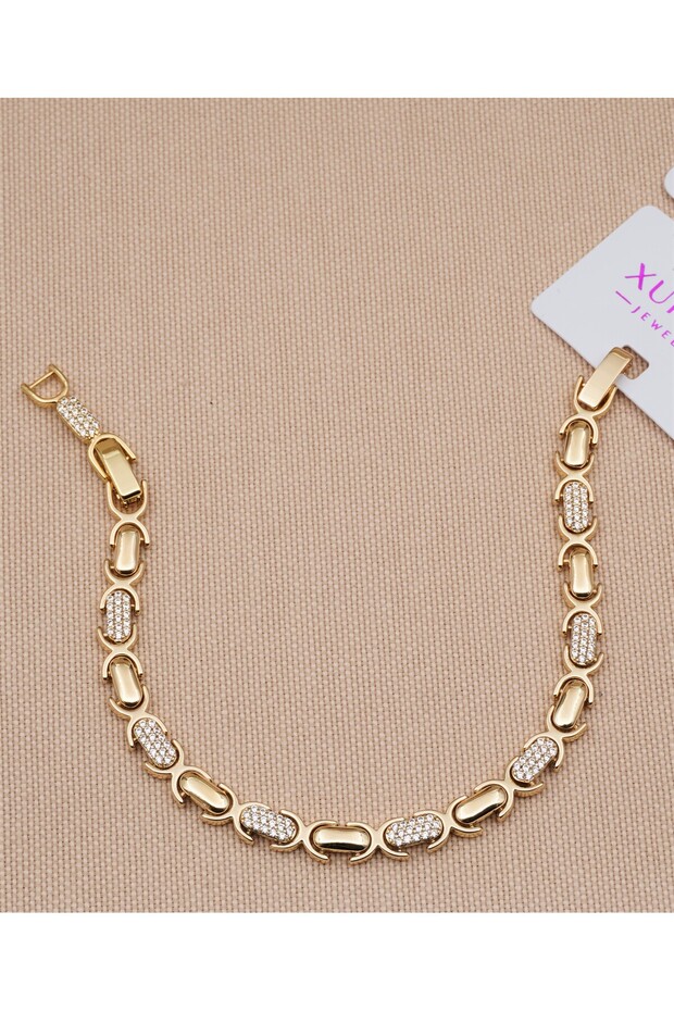 Elegant Oval Detailed Zircon Stone Xuping Steel Bracelet, Tarnish-Resistant Steel Bracelet 17+2 cm