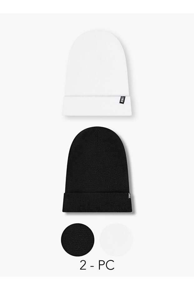 Men Beanie with Textured Detail - Set of 2