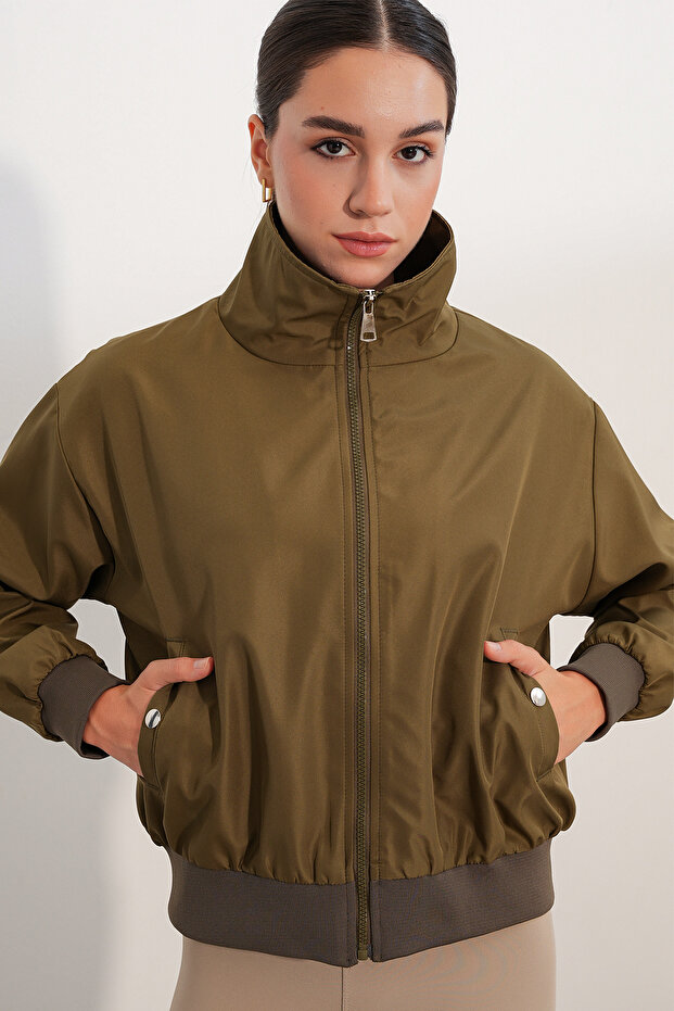 Women's Double Pocket Bomber Jacket 5239 - Khaki
