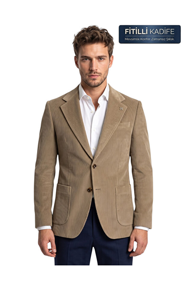 Oat Beige Corduroy Jacket with Pockets