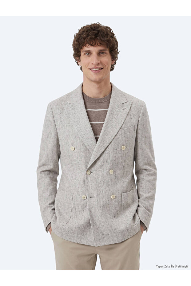 Light Brown Patterned Modern Fit Wool Blend Jacket