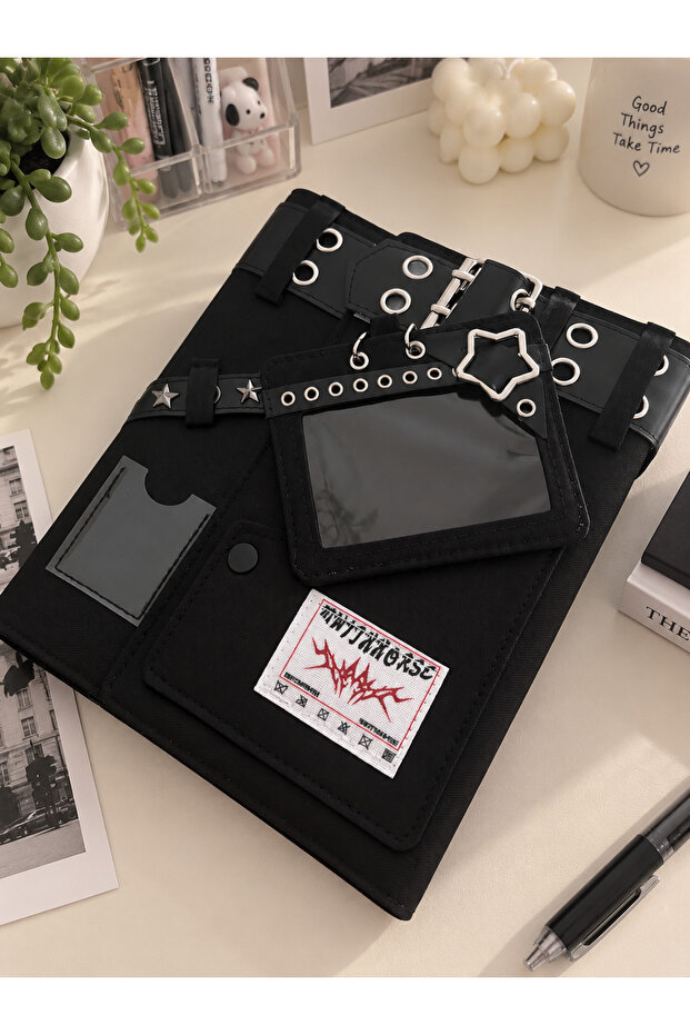 Metal Detailed Denim A5 Binder File Folder Black