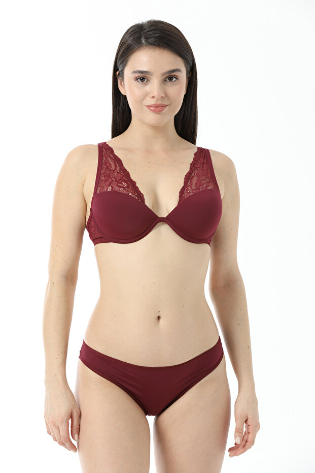 Burgundy Ersk1140 Rosemary Lace Detail Covered Bralet