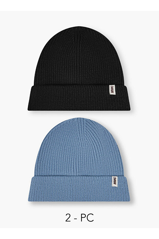 Men Beanie with Ribbed Detail - Set of 2