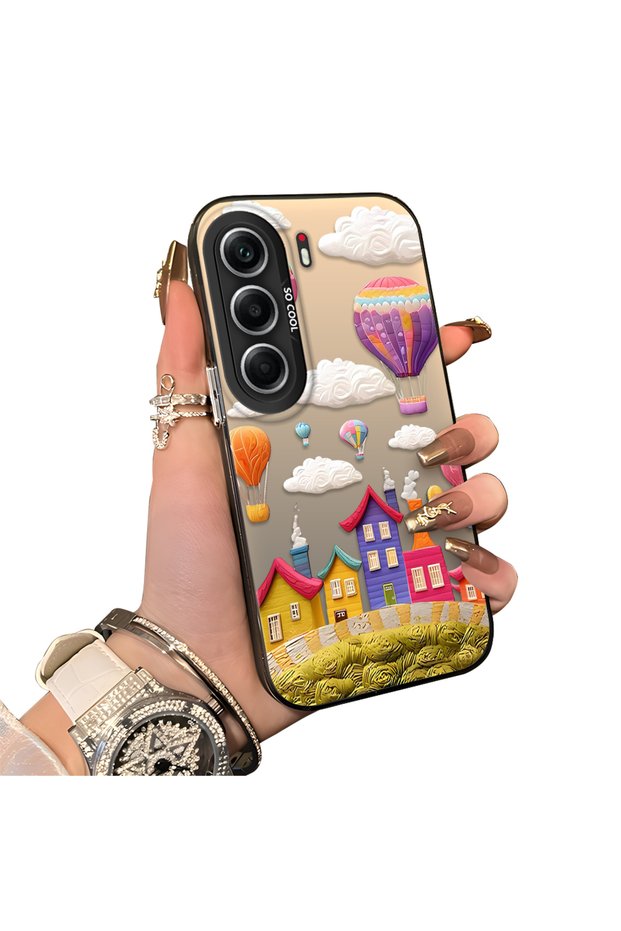 Tecno Camon 40 Compatible Silicone Edge Hard Back Case with Balloon Pattern for Lovers Couple Phone Case