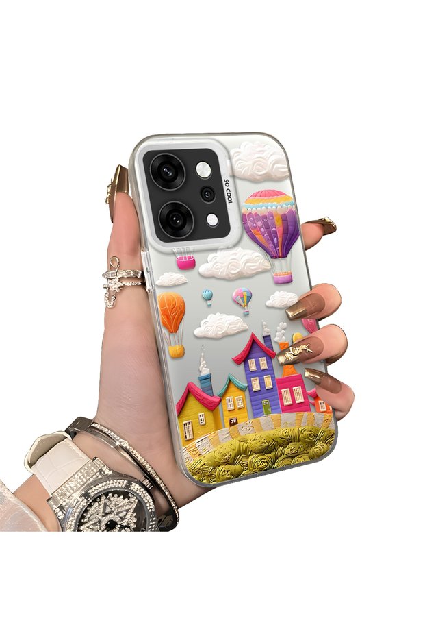 Oppo Reno 14 Pro 5g Compatible Silicone Edge Hard Back Case Balloon Pattern Couple Phone Case
