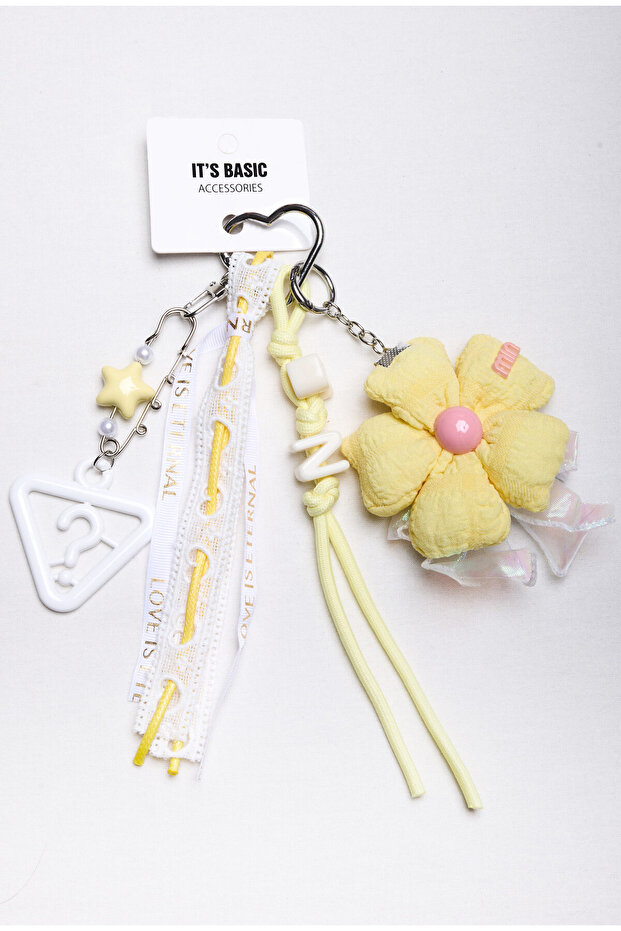 Special Design Charm Keychain with Yellow Flower Detail and Multiple Objects
