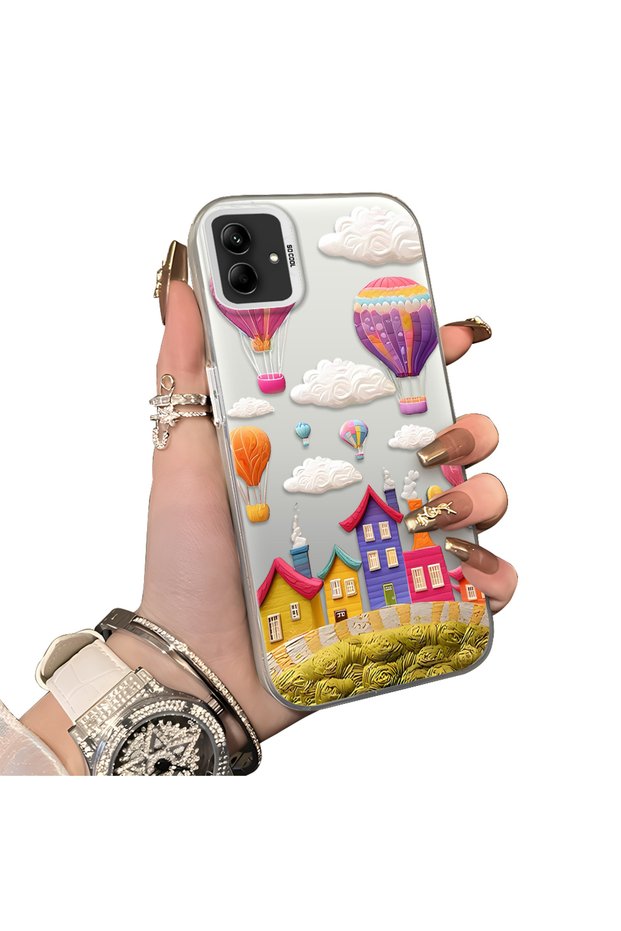 Samsung Galaxy A04 Compatible Silicone Edge Hard Back Case Balloon Patterned Lovers Couple Phone Case
