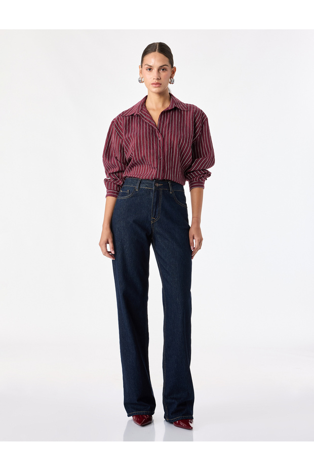 Long Sleeve Plum Color Striped Oversize Shirt