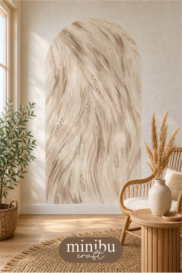 Coffee Feather Patterned Bohemian Belt Boho Arch Modern Wall Sticker Mnb-74