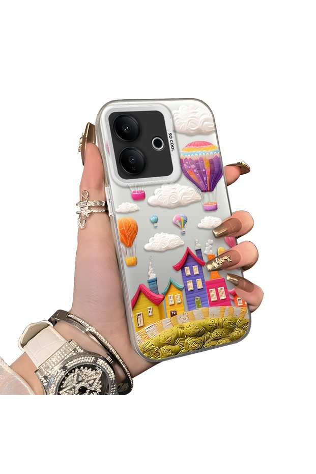 Vivo V60 Lite 5g Compatible Silicone Edge Hard Back Case Balloon Pattern Couple Phone Case