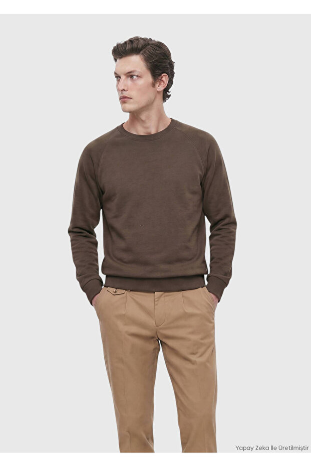 Khaki Crew Neck Plain Sweatshirt