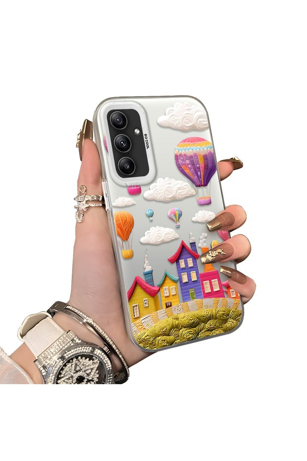 Samsung Galaxy A34 Compatible Silicone Edge Hard Back Case Balloon Patterned Lover Couple Phone Case