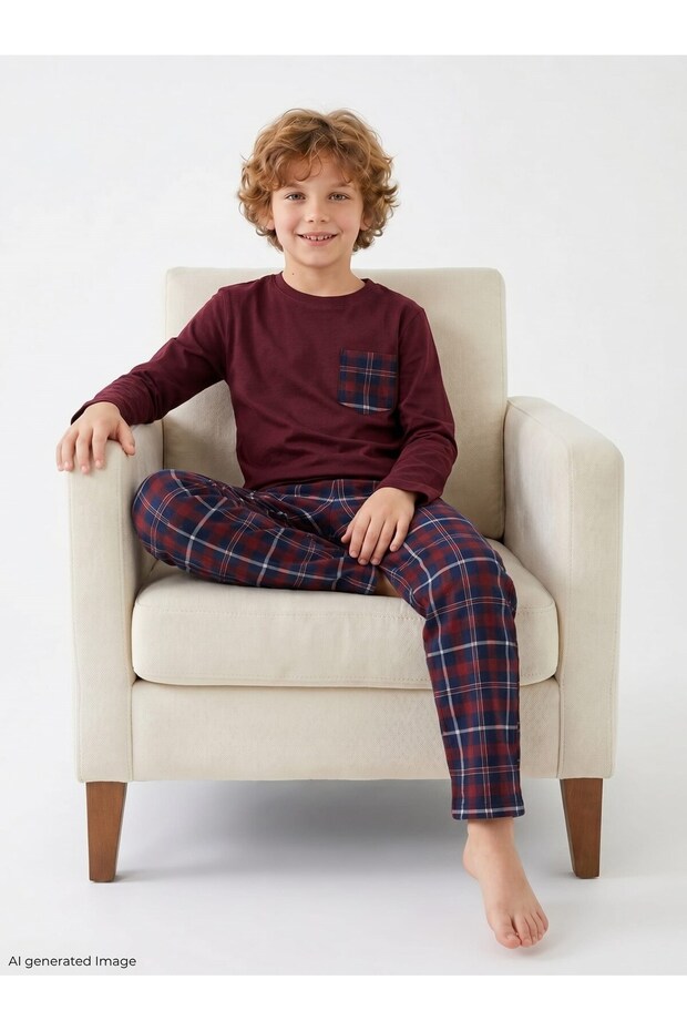 Boy's Long Sleeve Pocketed 100% Cotton Pajama Set Comfort