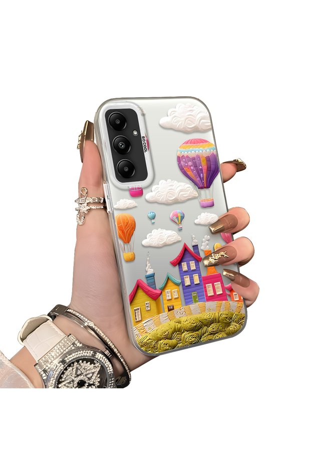 Samsung Galaxy A05S Compatible Silicone Edge Hard Back Case Balloon Patterned Lover Couple Phone Case