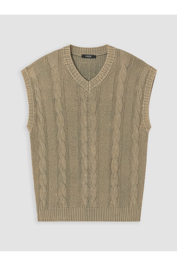 Özmarka New Season White Loose Fit V-Neck Men's Knitwear Sweater
