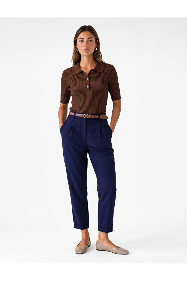 Layered High Waist Fabric Carrot Pants with Pockets