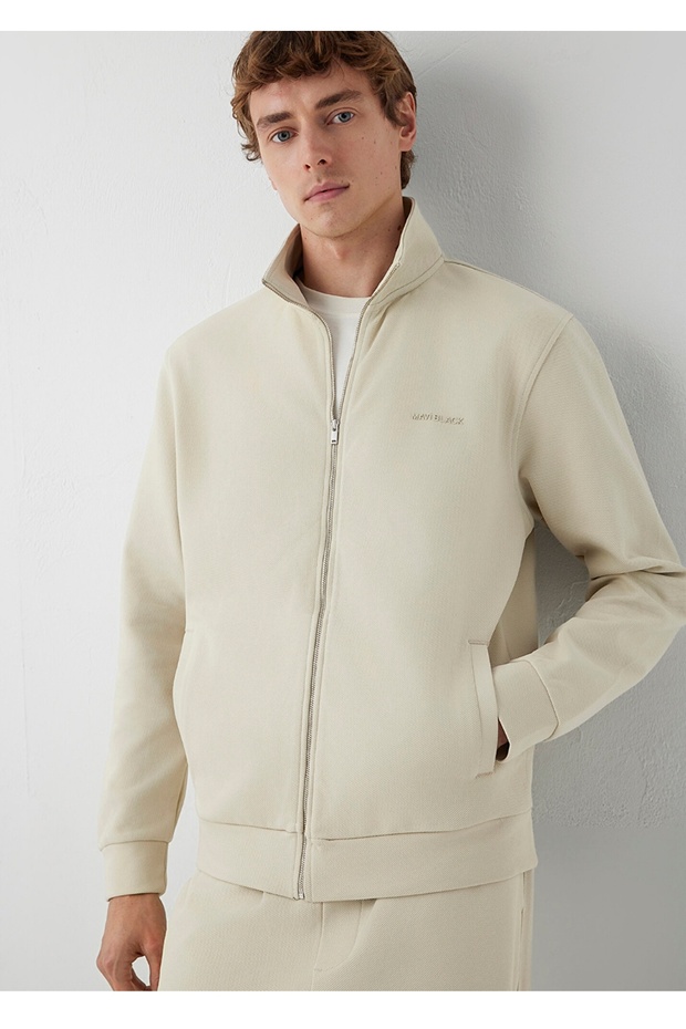 Black Zip-Up Regular Fit 82% Cotton 16% Polyester 2% Elastane Men's Sweatshirt.