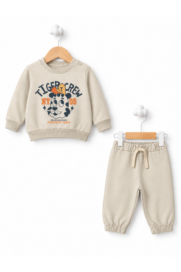 Baby Boy 2-Threaded Ribbed Sweatshirt Pants 2-Piece Set