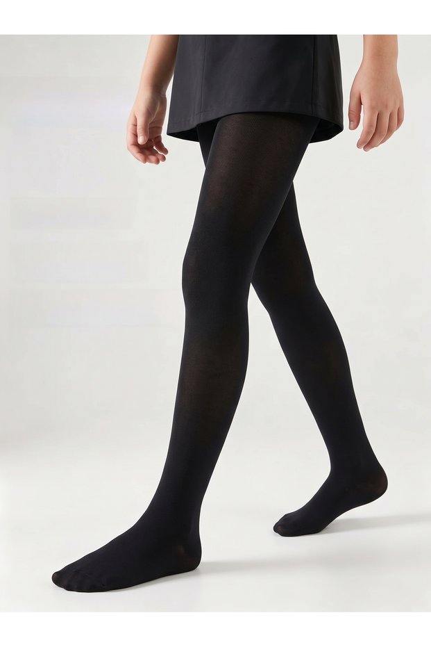 11-14 Years Old Children's Plain Black Pantyhose
