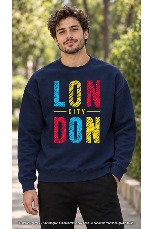 Men's Colorful London Printed Crew Neck Casual Regular Fit Sweatshirt