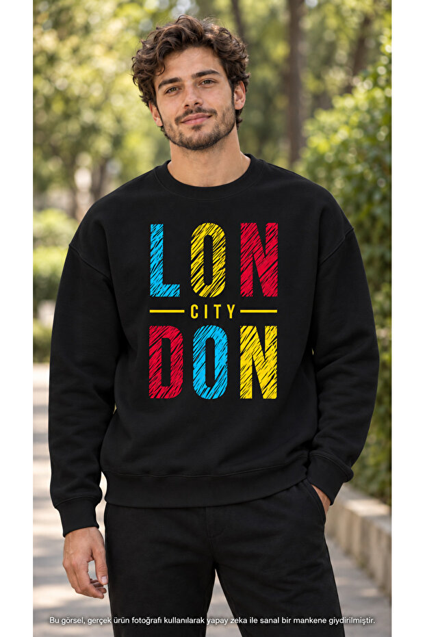 Men's Colorful London Printed Crew Neck Casual Regular Fit Sweatshirt
