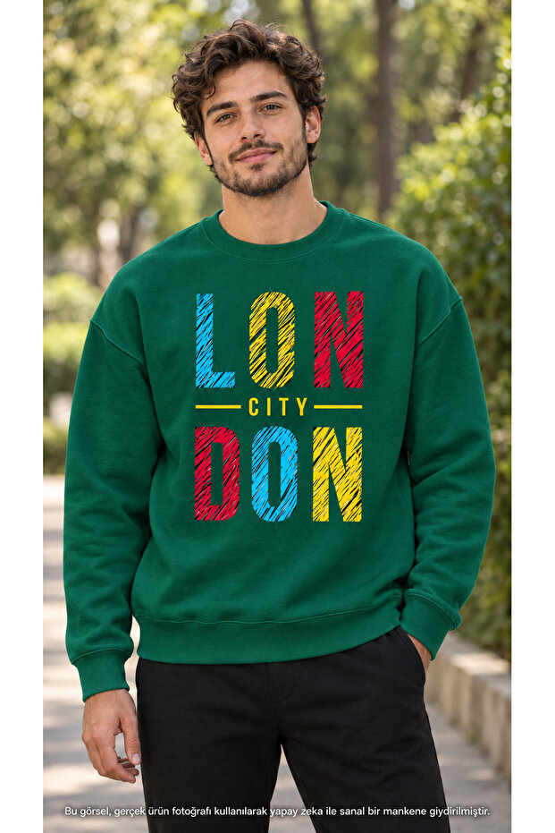 Men's Colorful London Printed Crew Neck Casual Regular Fit Sweatshirt