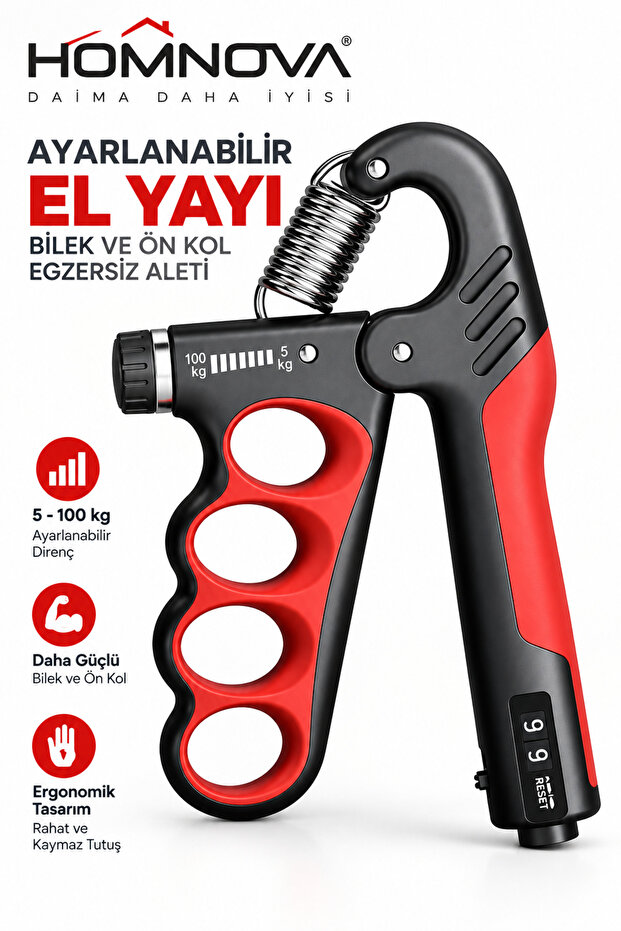 Adjustable Hand Spring 5-100 kg Hand Wrist Forearm and Grip Exercise Tool with Counter