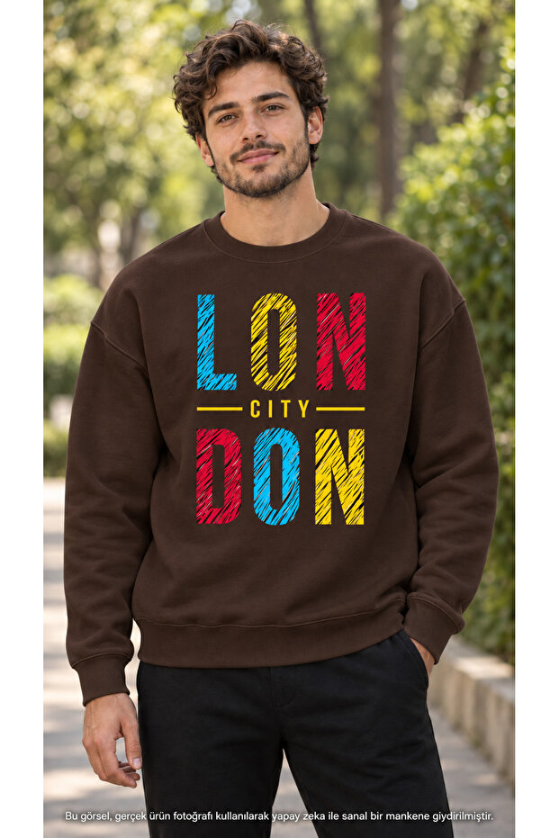 Men's Colorful London Printed Crew Neck Casual Regular Fit Sweatshirt