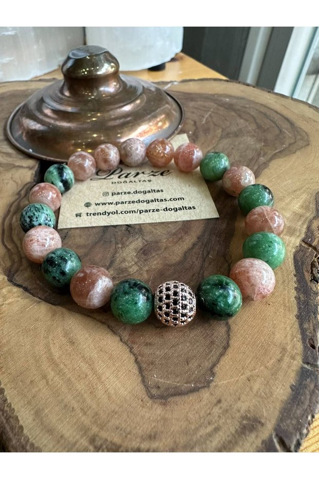 Sunstone and Rubyzoisite Natural Stone Bracelet
