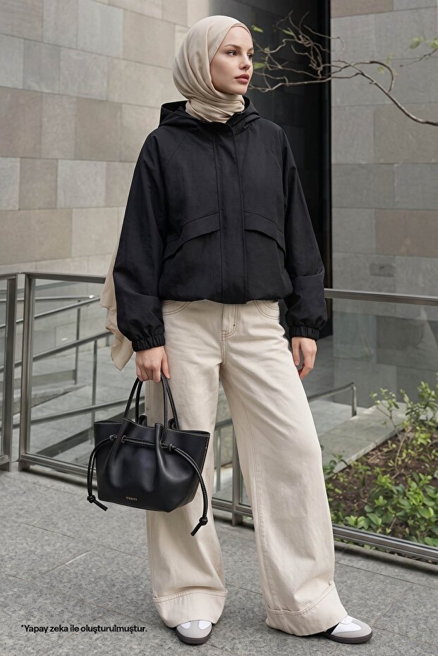 Black Jacket with Cross-Cover Detail