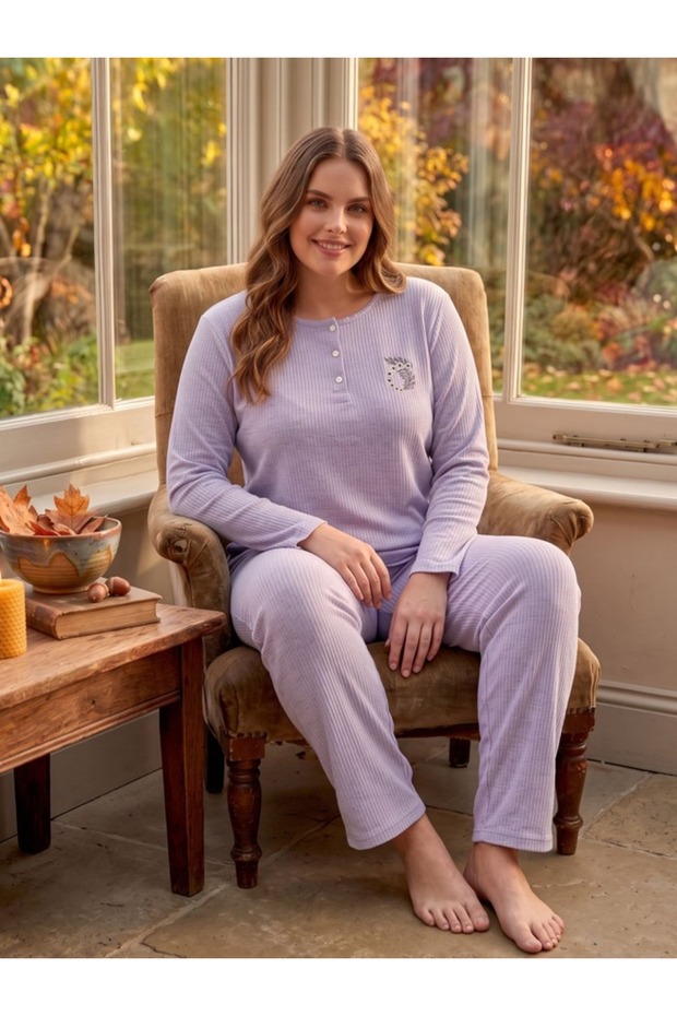 Battal Raporlu Interlock Long Sleeve Pajama Set