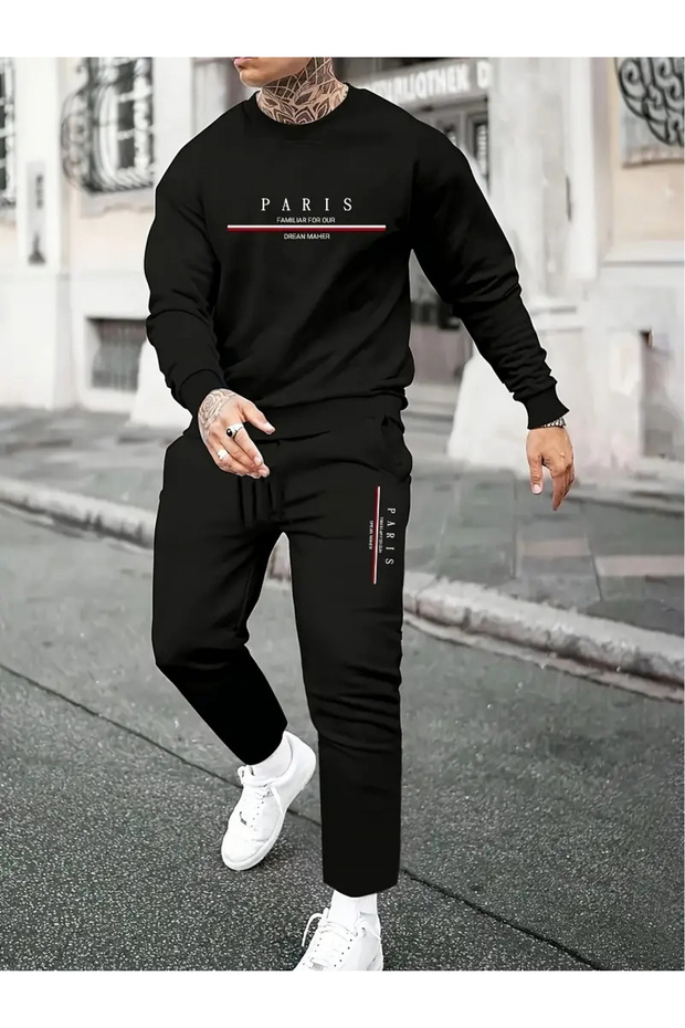 Minimal Logo Printed Crew Neck Top and Jogger Bottom Tracksuit Set