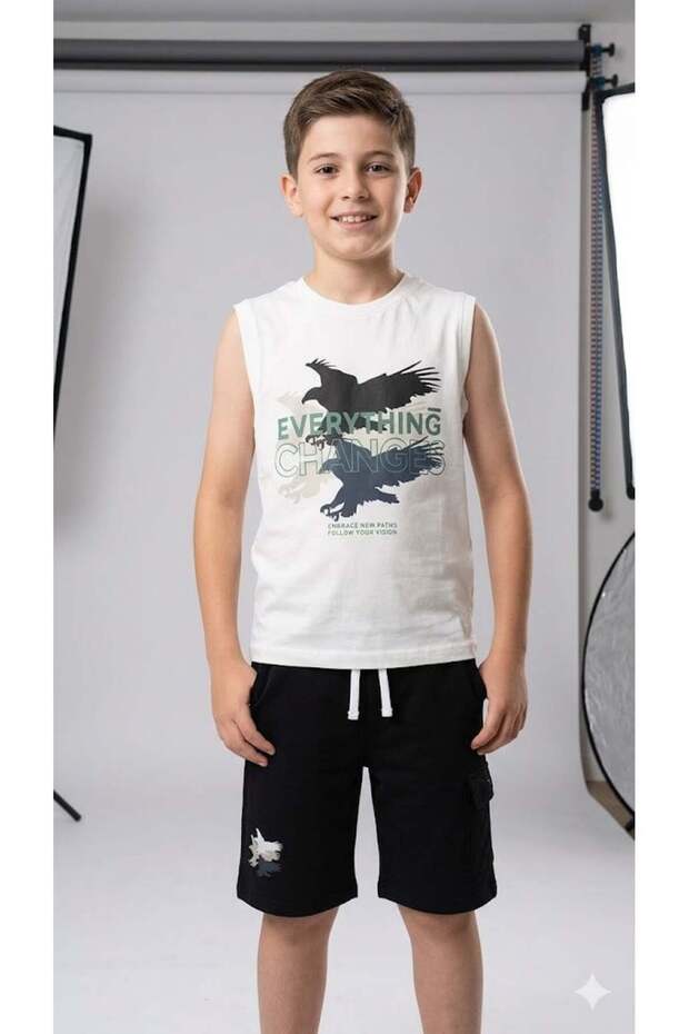 Boy's Strappy Combed Cotton Shorts Set Jac-1997