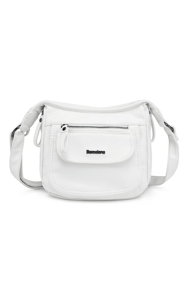 Daily Use Small Size Side Pocket Detailed Long Strap Women's Crossbody and Shoulder Bag White