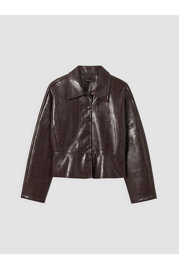 Ozmarka New Season Burgundy Patterned Women's Leather Look Jacket