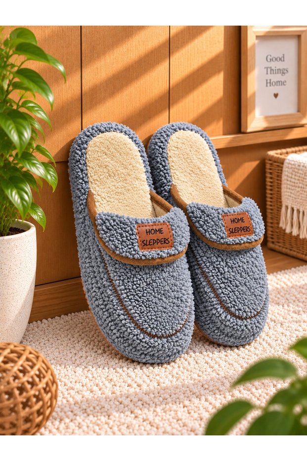 Home Sleep Model Buckle Towel Women's House Slippers - Warm and Fluffy Slippers with Noise-Free Soles