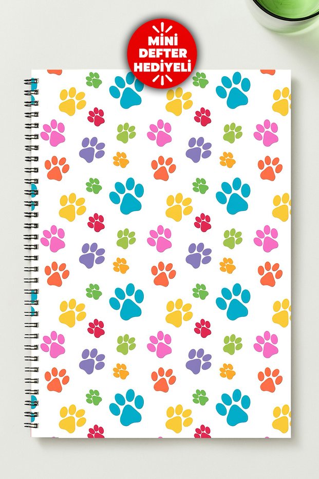 Colorful Paws Themed A5 Metal Spiral Unlined Cardboard Notebookcolorful Paws Themed Notebook
