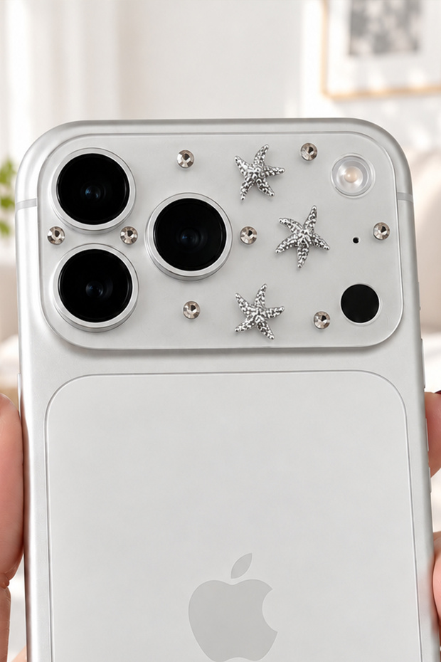 iPhone 17 Pro Max /18 Pro Max Compatible Patterned 3D Stone Transparent Frosted Camera Lens Protector Sticker Adhesive Camera Ornament