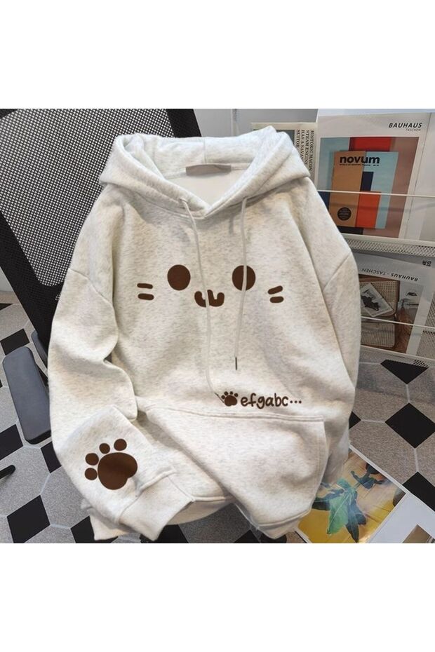 Unisex Gray Streetwear Oversize Hooded Casual Cotton Sweatshirt with Pockets