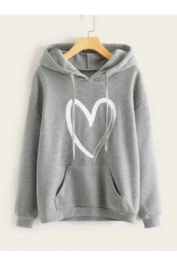 Unisex Gray Relaxed Fit Hooded Kangaroo Pocket Thick Sweatshirt
