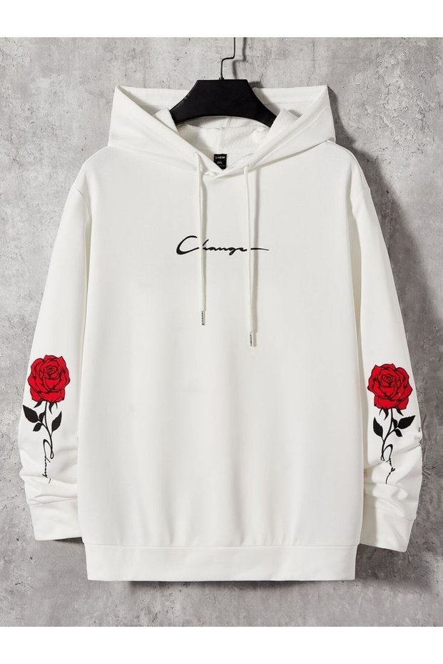 Unisex White Hooded Oversize Sweatshirt Comfortable Fit Cotton with Fleece Inside