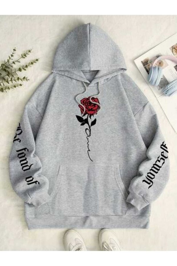 Unisex Gray Oversize Hooded Sweatshirt with Kangaroo Pocket, 3 Thread Raster Hoodie
